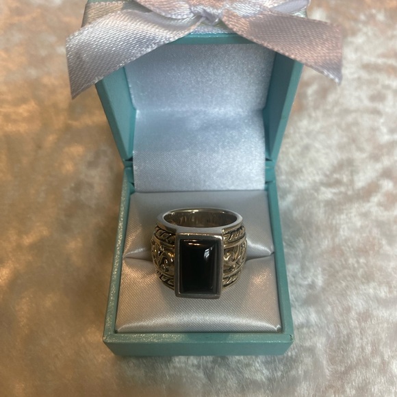 🍀RARE SILPADA Sterling Silver Filigree Scroll Black Onyx Ring - Picture 2 of 4
